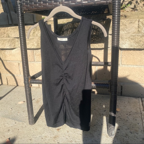Prada Tops - Prada Ruched V-Neck Wool Silk Tank Top Sweater Black